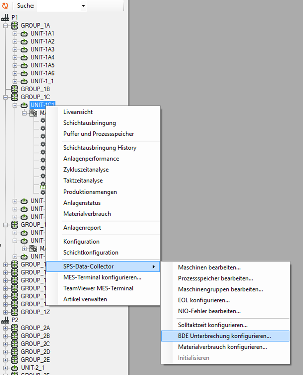 Pfad Menü BDE-Unterbrechung konfigurieren  Pfad Menü BDE-Unterbrechung konfigurieren