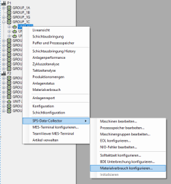 Pfad Menü Materialverbrauch konfigurieren  Pfad Menü Materialverbrauch konfigurieren