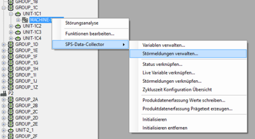Pfad Menü Maschine - Störmeldungen verwalten  Pfad Menü Maschine - Störmeldungen verwalten