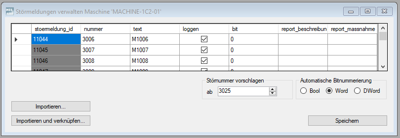 Menü Störmeldungen verwalten Menü Störmeldungen verwalten
