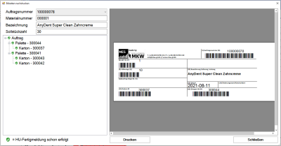 Menü Etikettennachdruck Menü Etikettennachdruck