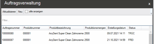Auftragsverwaltung Auftragsverwaltung