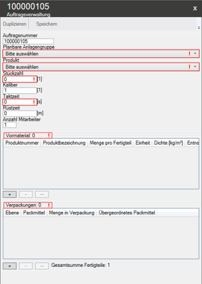 Eingabemaske neuer Auftrag Eingabemaske neuer Auftrag