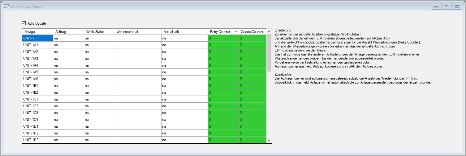 Menü ERP-Gateway-Status Menü ERP-Gateway-Status