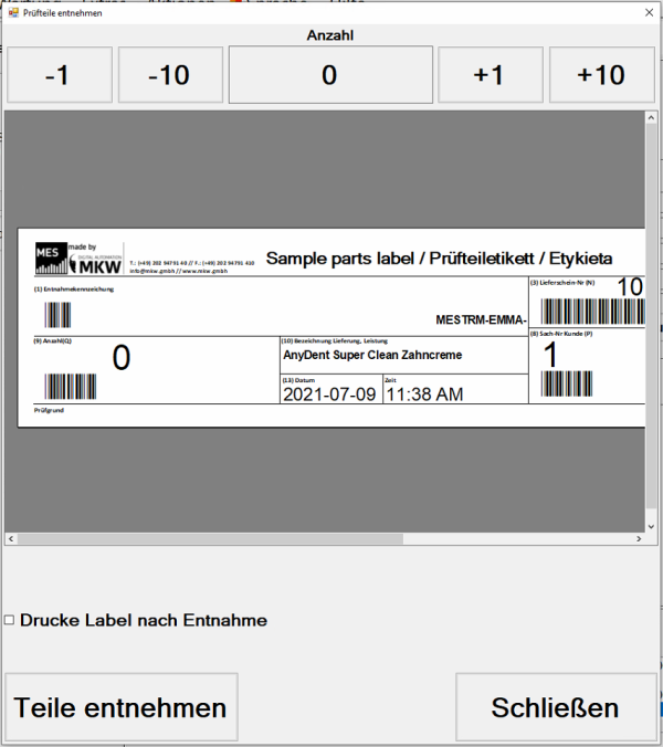 Prüfteile entnehmen Prüfteile entnehmen