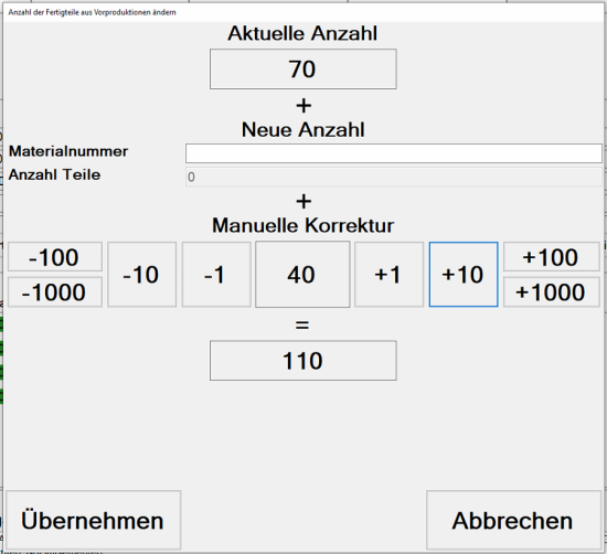 Anzahl Fertigteile Vorproduktion ändern Anzahl Fertigteile Vorproduktion ändern