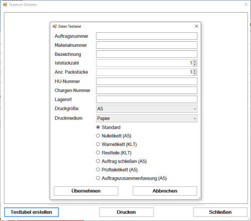 Testdruck Etiketten Testdruck Etiketten